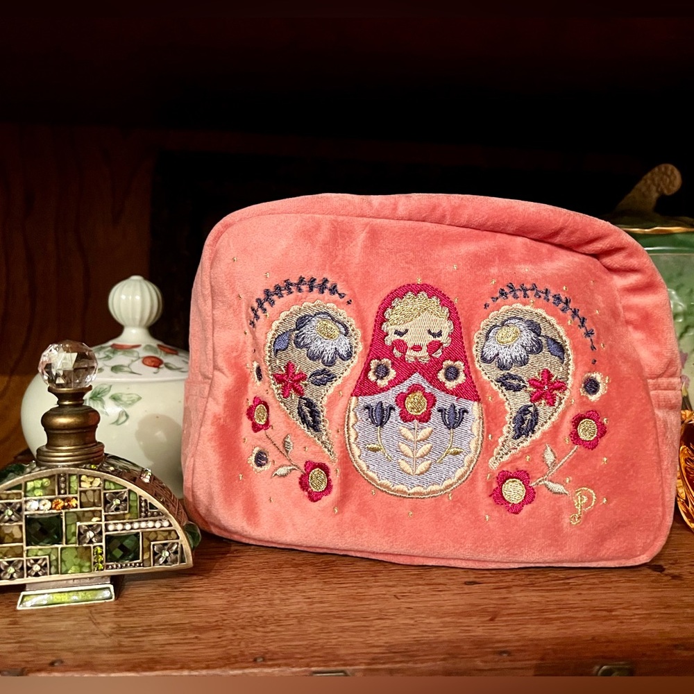 Stunning Embroidered Velvet Cosmetic Bag